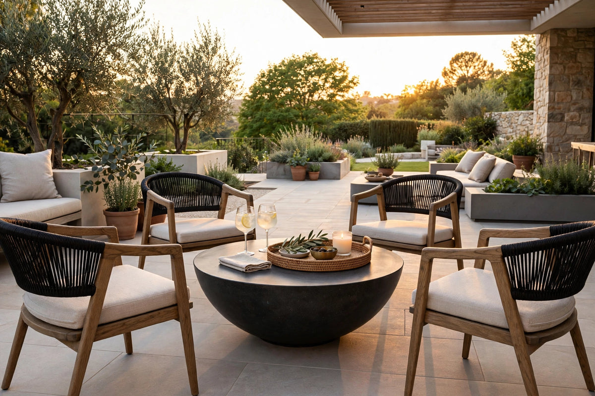 Toba Surface concrete table on an elegant outdoor terrace